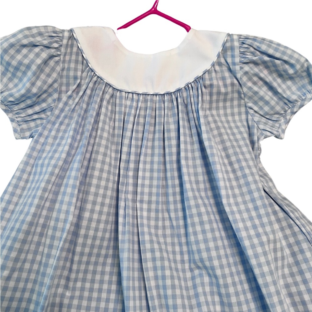 Girls' Light Blue Gingham Dress with White Collar